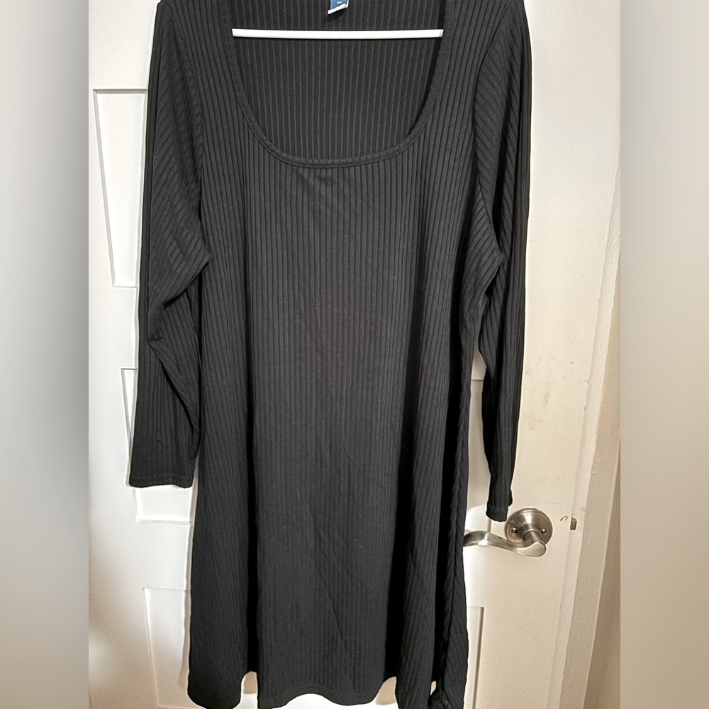 Square neck fit and flair rib-knit dress